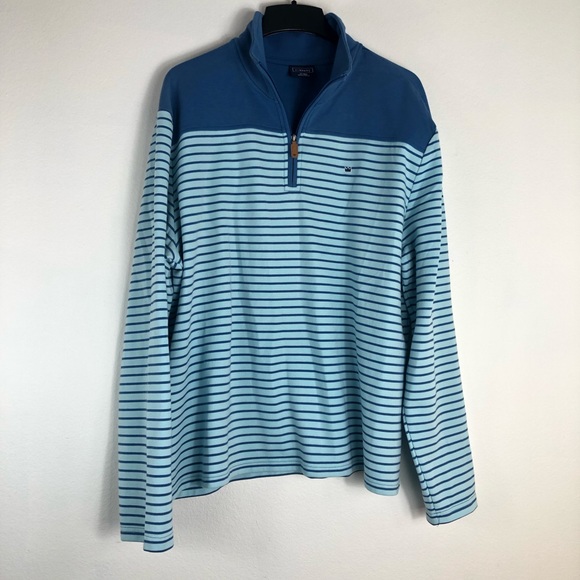 Crown & Ivy Womens XXL Sweatshirt 1/4 Zip Long Sleeve Blue Cotton Blend Striped